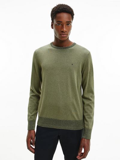 Calvin Klein Ruhák HU926670 | Calvin Klein Organic Cotton Silk Férfi Pulóver Zöld